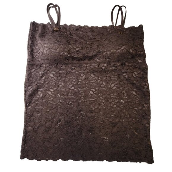 Dark Brown Lace Long Camisole Lace Tank Top Stretchy Long Camisole - Size L- NEW - Picture 11 of 14